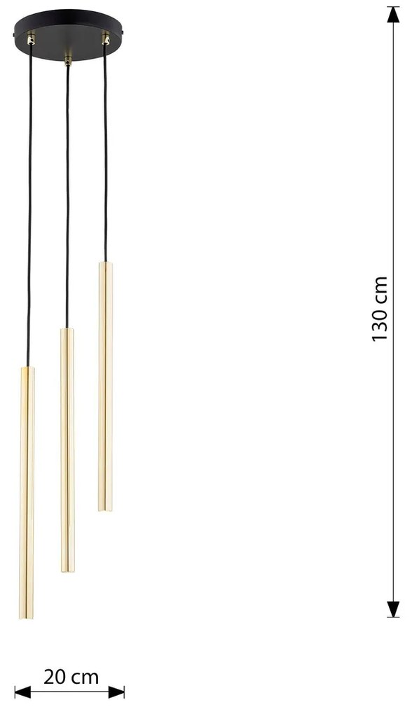 Lampadario a Sospensione in Acciaio SELTER 3 PREMIUM Nero e Oro 3xG9