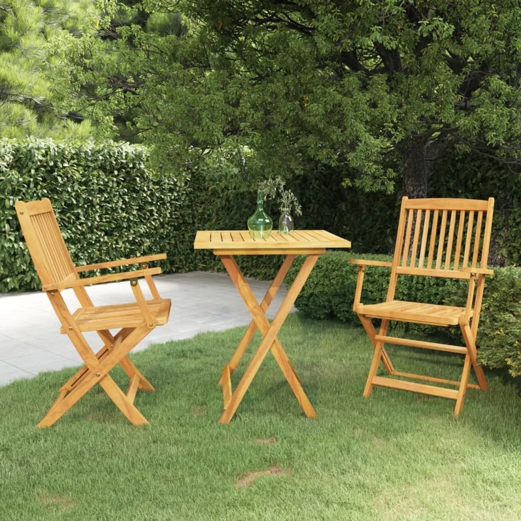 Set Da Pranzo Da Giardino 3 Pz Pieghevole İn Massello Di Acacia /