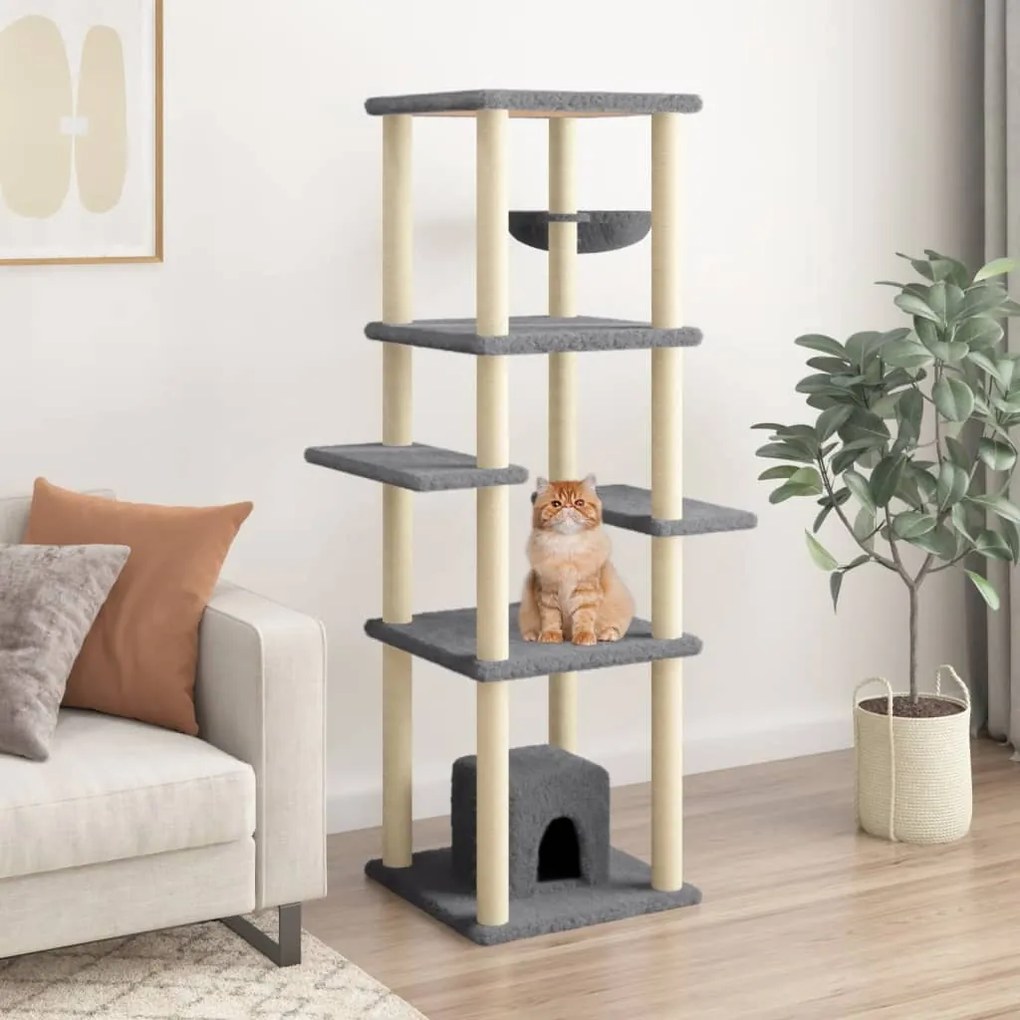 Albero per Gatti con Tiragraffi in Sisal Grigio Scuro 154 cm