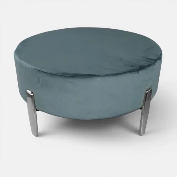 Pouf Rotondo in Velluto Ottanio con Piedini 70 cm - Giotto