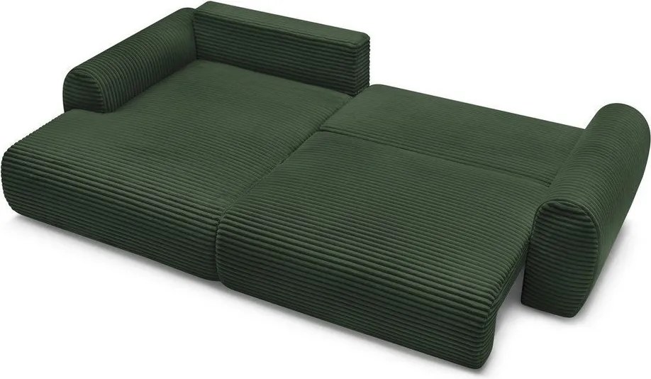 Divano angolare in verde scuro allungabile (con penisola a sinistra) con rivestimento in velluto a coste Lucien – Bobochic Paris