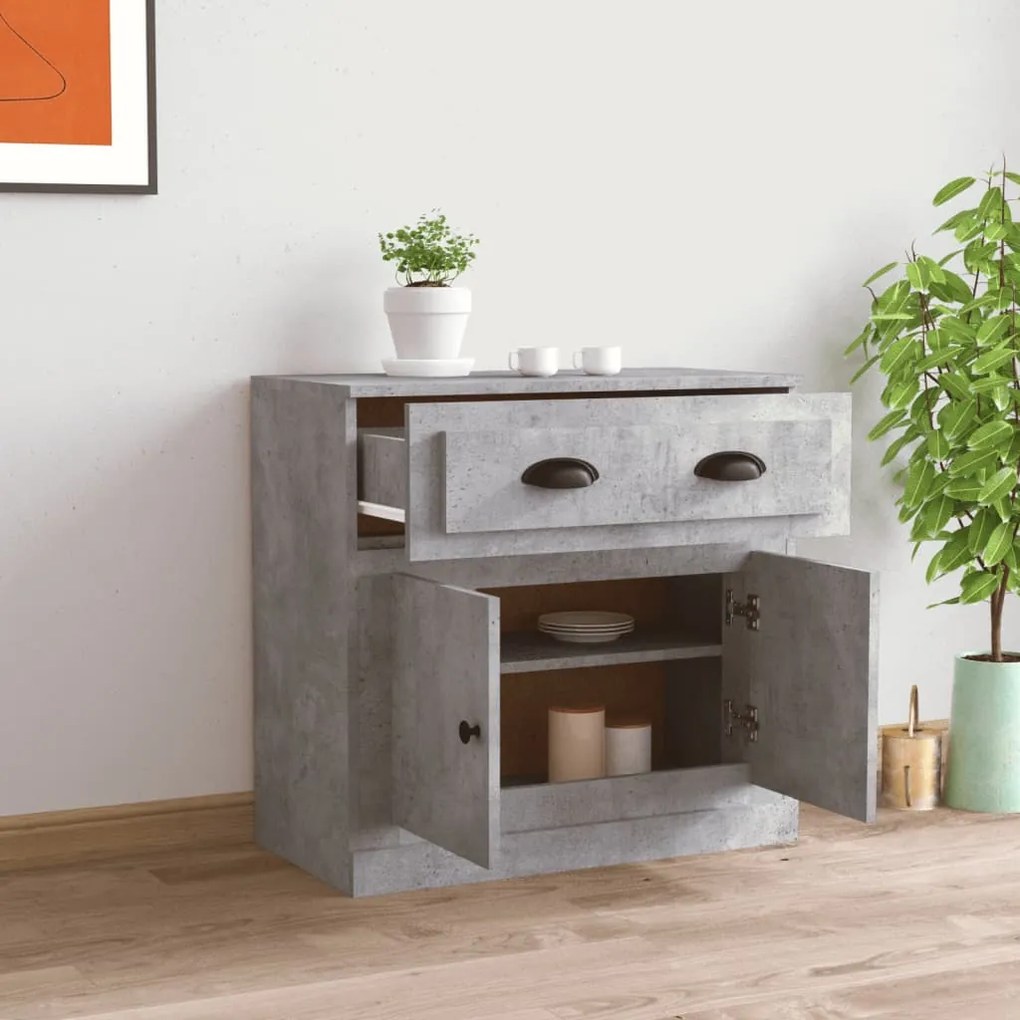 Credenza grigio cemento 70x35,5x67,5 cm in legno multistrato