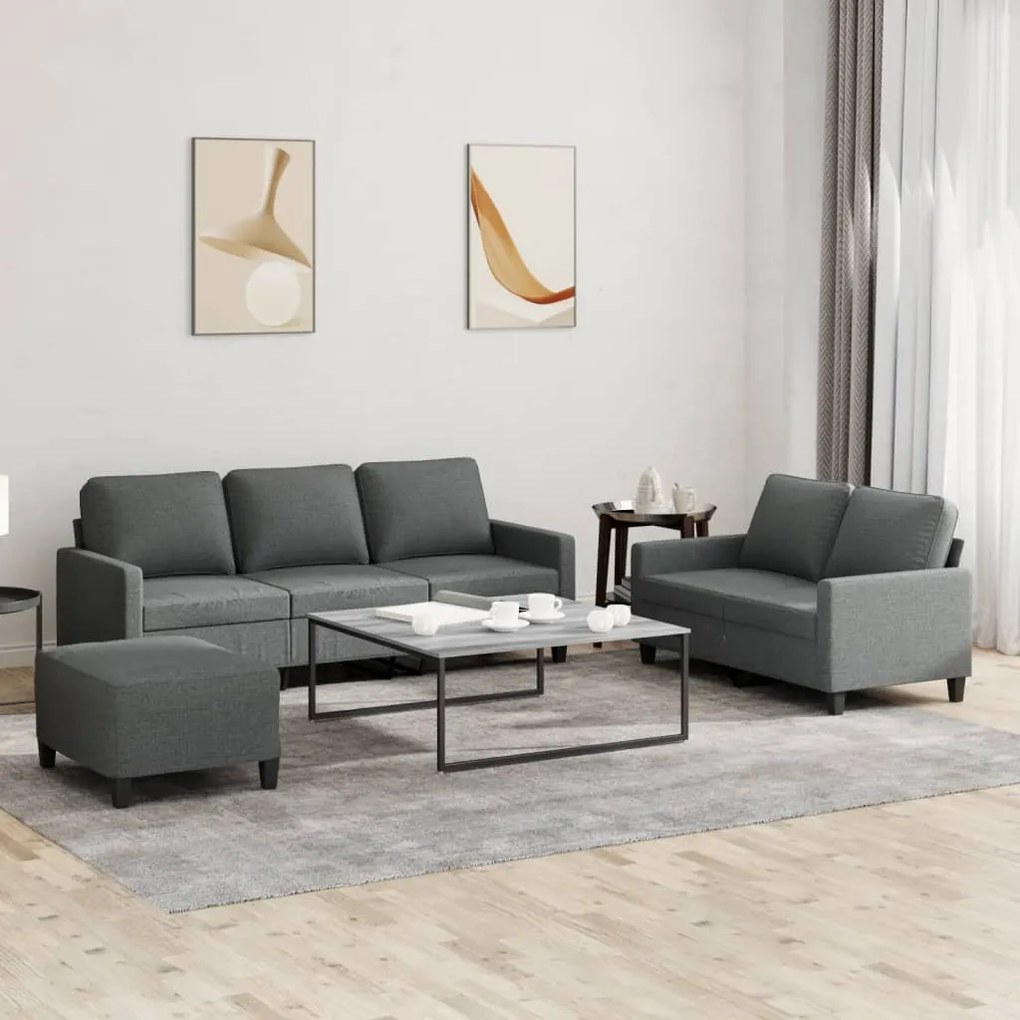 Set Di Divani 3 Pz Con Cuscini Grigio Scuro İn Tessuto /