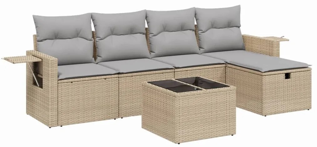 Set divano da giardino 6 pz con cuscini beige misto polyrattan