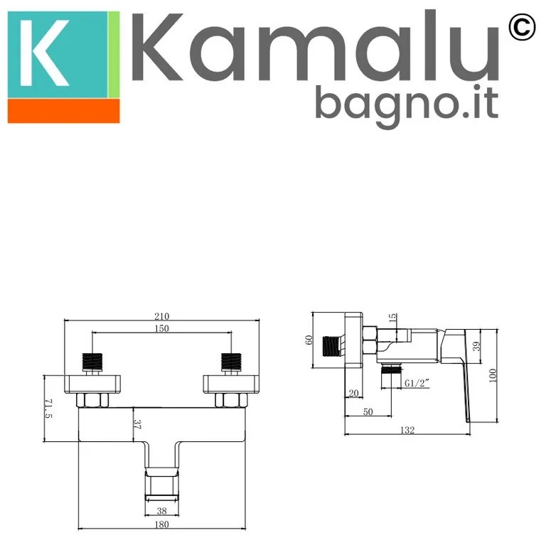 Kamalu - miscelatore doccia a incasso linee squadrate in ottone finiura nera| kam-diana nero