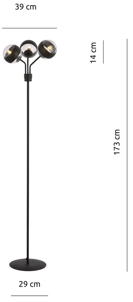 Piantana Moderno Orione Acciaio Nero Trasparente 3 Luci E14 Ip20