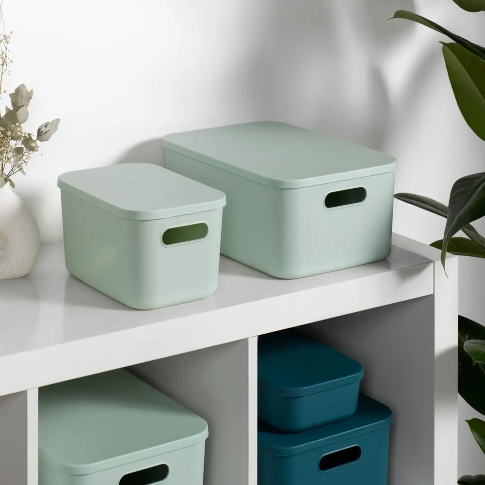 Scatola con coperchio in verde chiaro in plastica 24x18x8 cm – Homéa