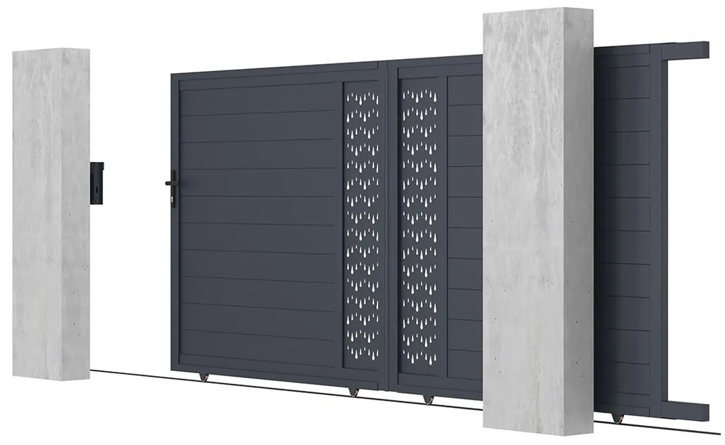 Cancello elettrico scorrevole L416 x H180 cm in Alluminio semi traforato con motivi Antracite - GREGOR