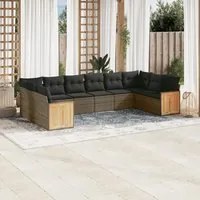 Set Divano da Giardino 10 pz con Cuscini Grigio in Polyrattan 3228006