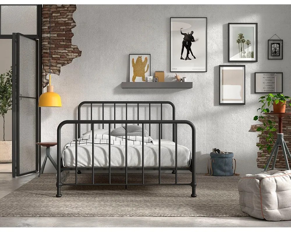 Letto singolo in metallo nero con griglia 140x200 cm BRONXX - Vipack
