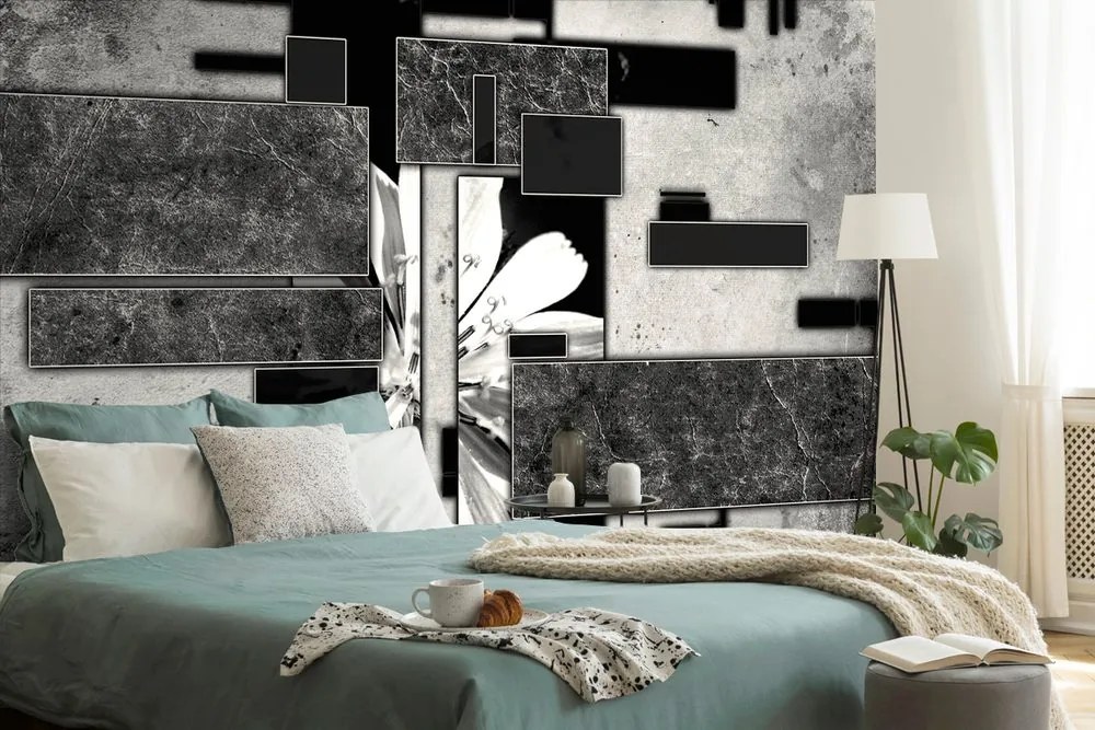Carta da parati – Astratto floreale in bianco e nero