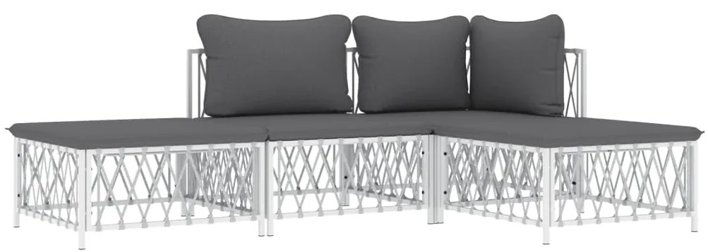 Set salotto da giardino 4 pz con cuscini in acciaio bianco