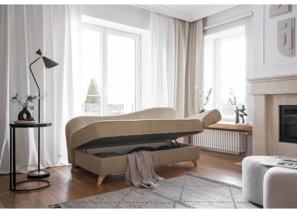 Chaise longue grigio tortora (con penisola a destra) con rivestimento in velluto a coste Chic Charlotte – Miuform