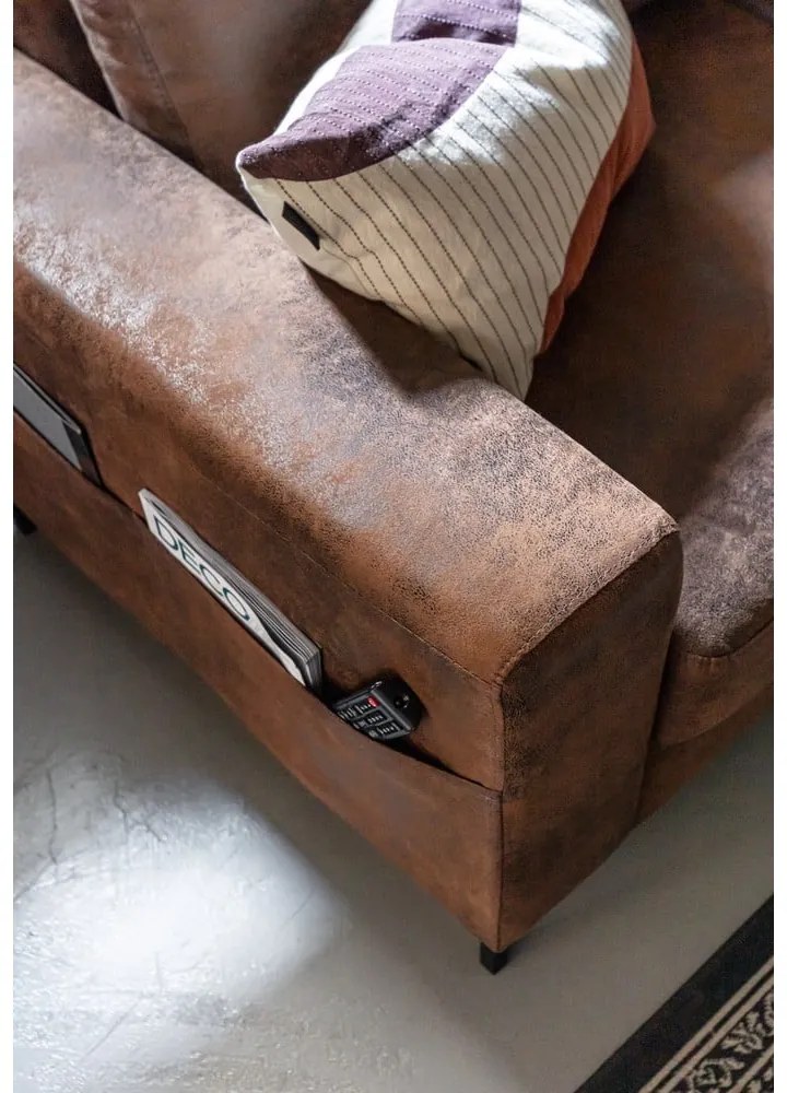 Divano letto angolare in similpelle marrone (angolo destro) Lofty Lilly - Miuform