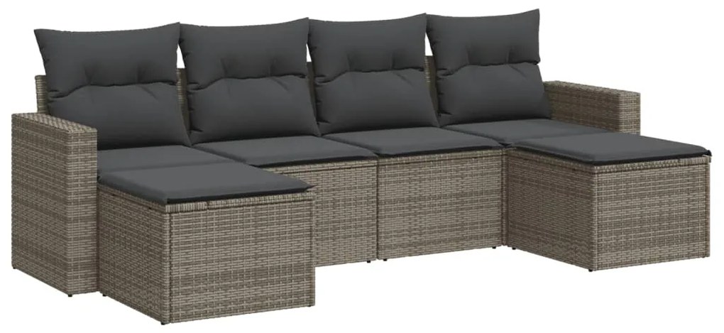 Set divano da giardino 6 pz con cuscini grigio in polyrattan