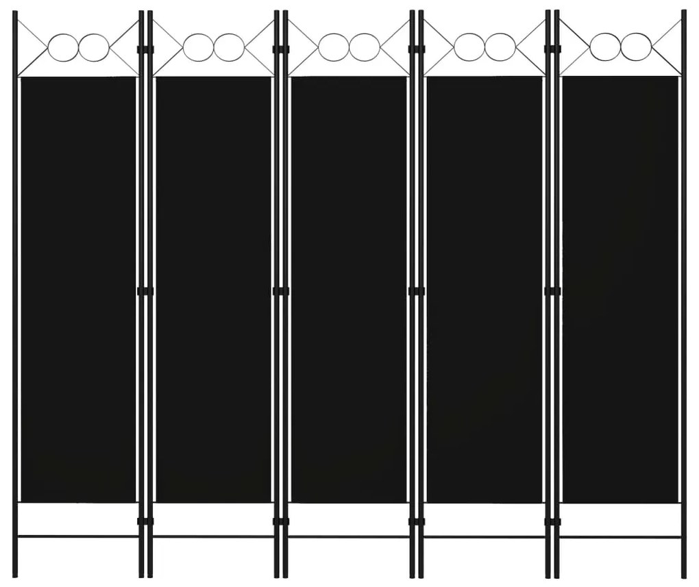 Paravento a 5 pannelli nero 200x180 cm