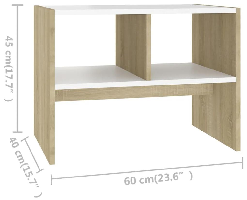 Tavolino Bianco e Rovere Sonoma 60x40x45 cm Legno Multistrato