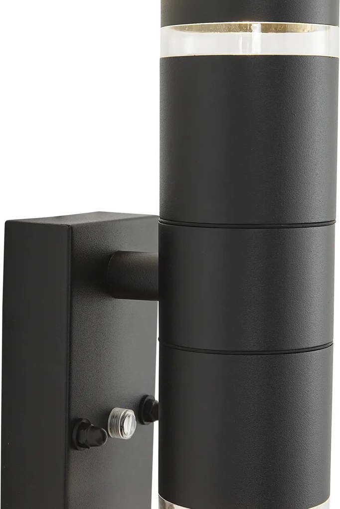 Lampada da parete moderna da esterno nera a 2 luci IP44 con sensore crepuscolare - Dubbla