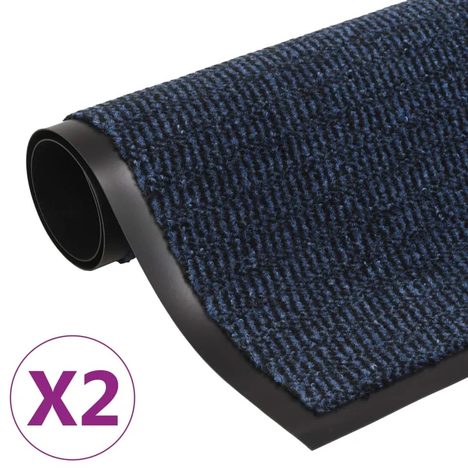 Tappeti Antipolvere 2 Pz Rettangolari Trapuntati 80x120 Cm Blu /