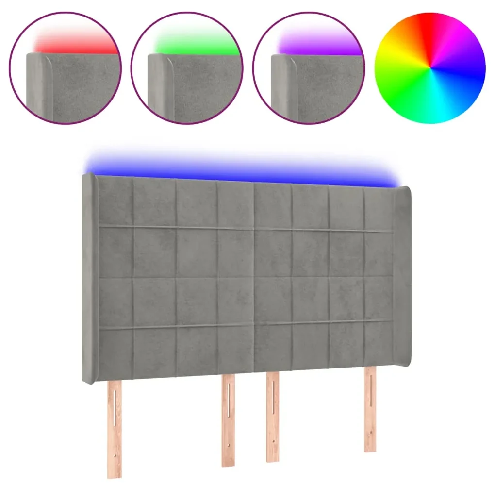 Testiera a led grigio chiaro 147x16x118/128 cm in velluto