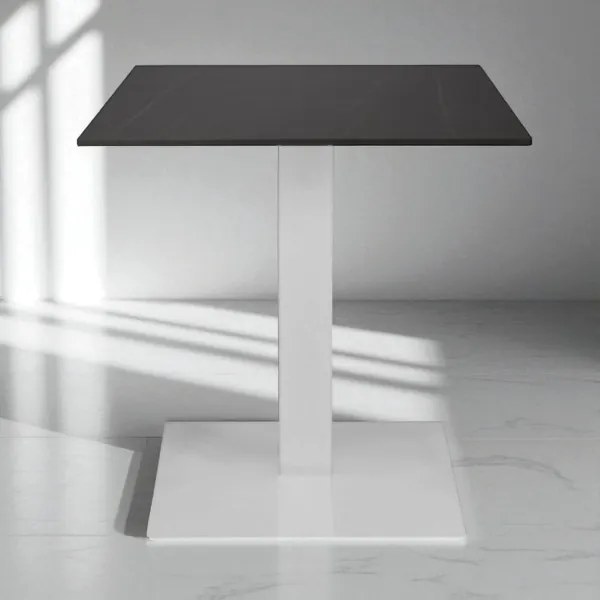 Tavolo bar pub ristorante 70x70 cm base bianca Top esterno effetto Marmo Nero H 75