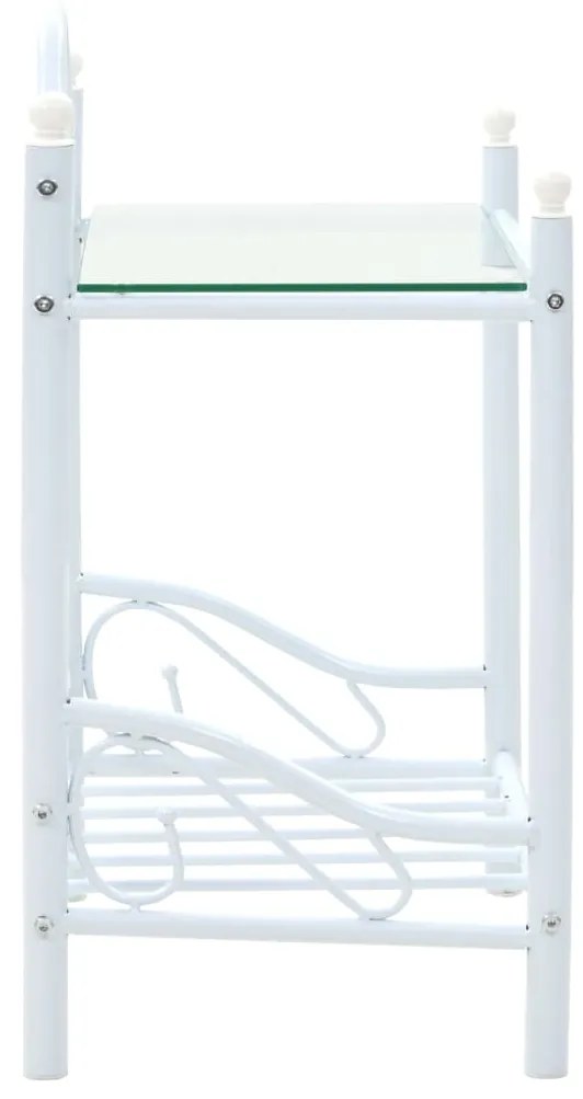 Comodini Set 2 pz Acciaio e Vetro Temperato 45x30,5x60cm Bianco