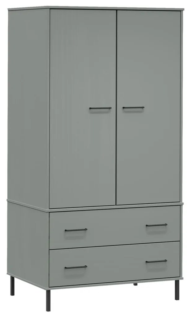 Armadio gambe metallo grigio 90x55x172,5 cm legno massello oslo