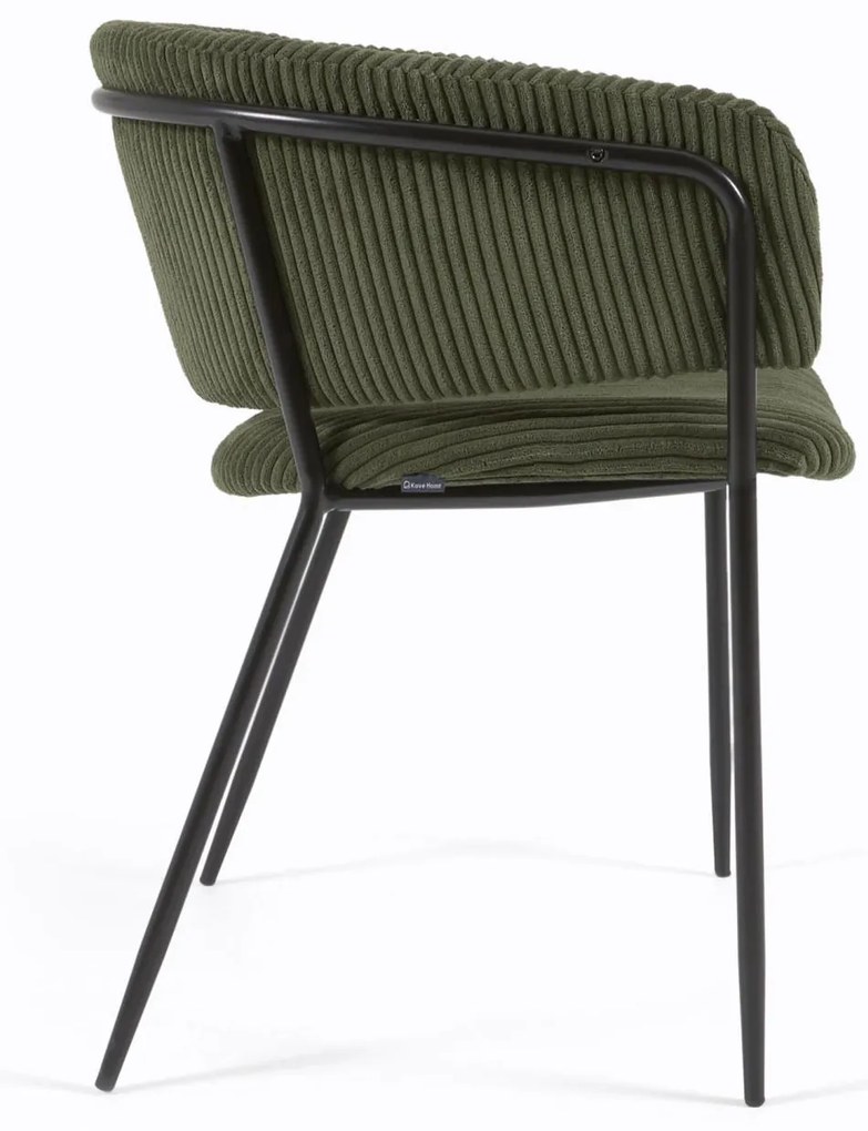 Kave Home - Sedia Runnie in velluto a coste verde scuro con gambe in acciaio verniciato nero