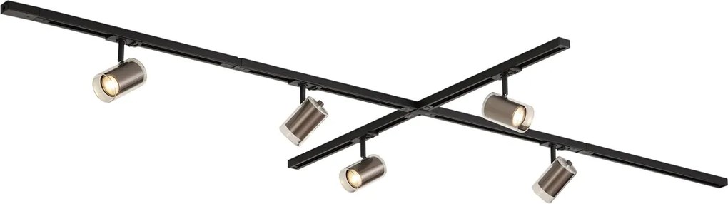 Sistema a binario monofase moderno nero con 5 faretti color canna di fucile - Iconic Lloyd