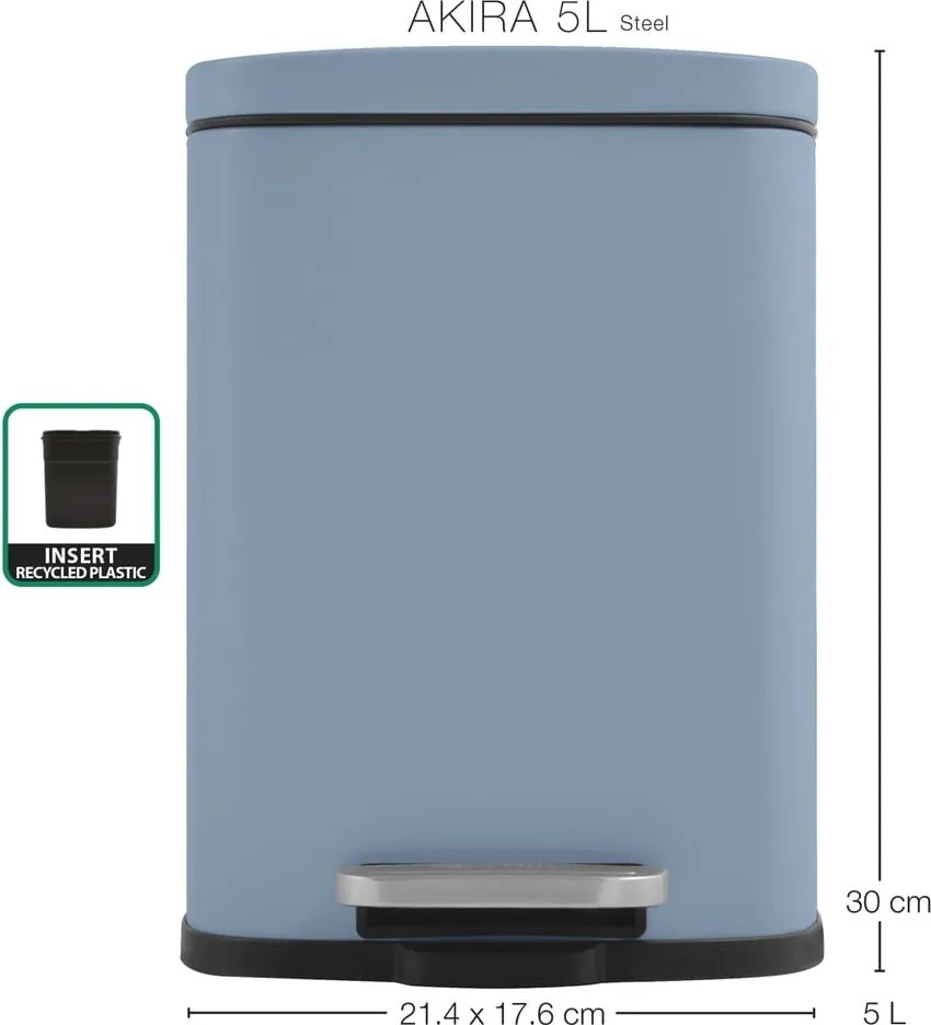 Cestino per la spazzatura azzurro in acciaio con pedale 5 l Akira – Spirella