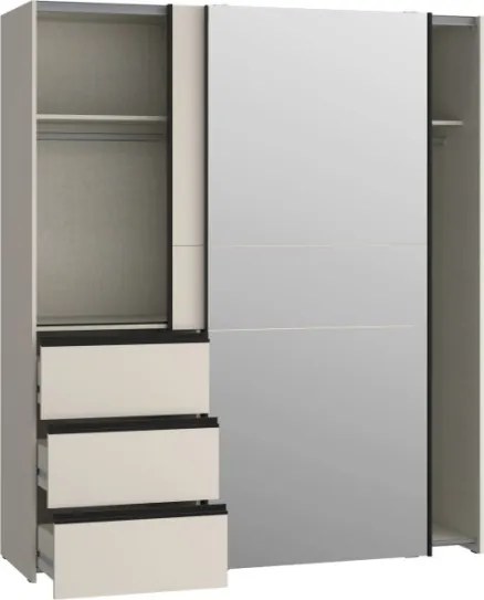 Armadio Guardaroba Scorrevole Con Specchio 170x60x200 Cm 3 Cassetti Winn Sabbia