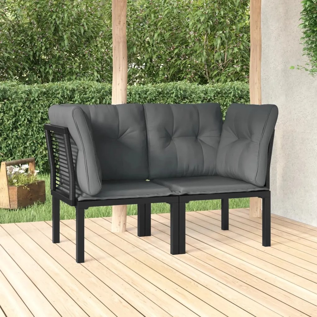 Poltrone angolari giardino cuscini 2pz polyrattan nero e grigio