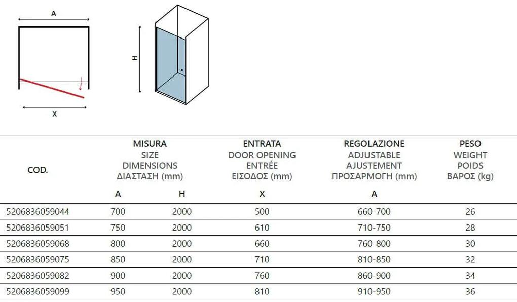 Porta Doccia Pivot Battente Profili Neri H200 6mm