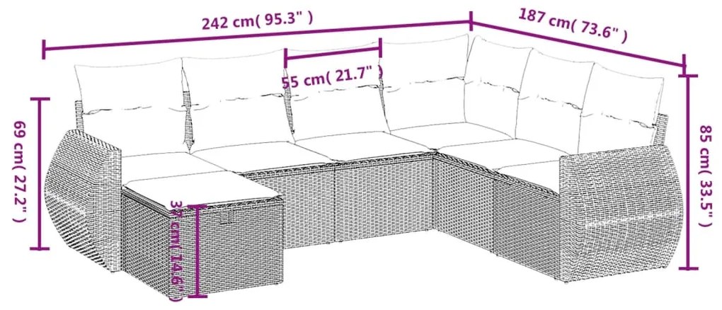 Set Divano da Giardino 7 pz con Cuscini Beige Misto Polyrattan