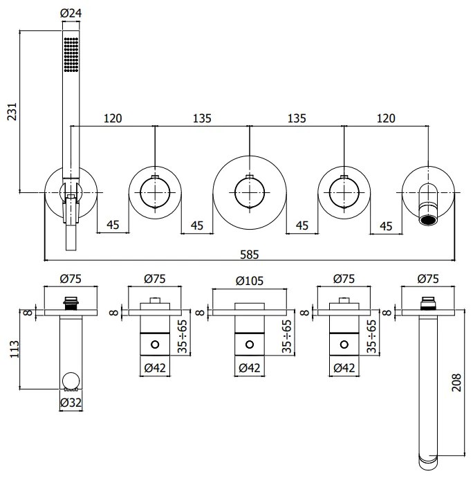 Paffoni Modular Box Mde001cr Set Esterno vasca termostatico con Bocca Erogazione Senza Parte Incasso Cromo