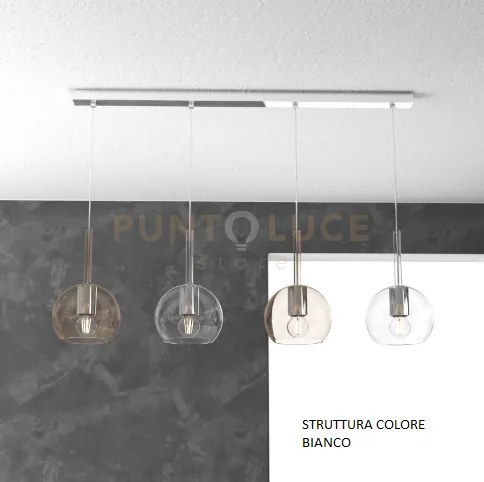 Sosp. bianco rettangolare 4 luci vetri tutti piccolo (2 x trasparen...