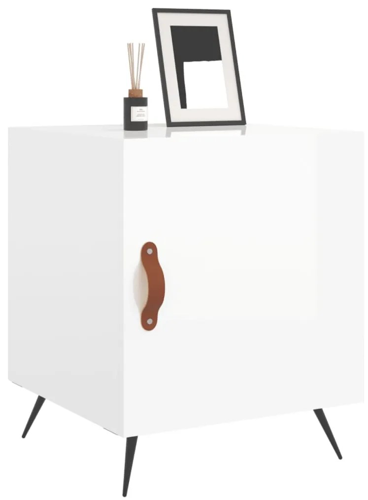 Comodini 2 pz Bianco Lucido 40x40x50 cm in Legno Multistrato