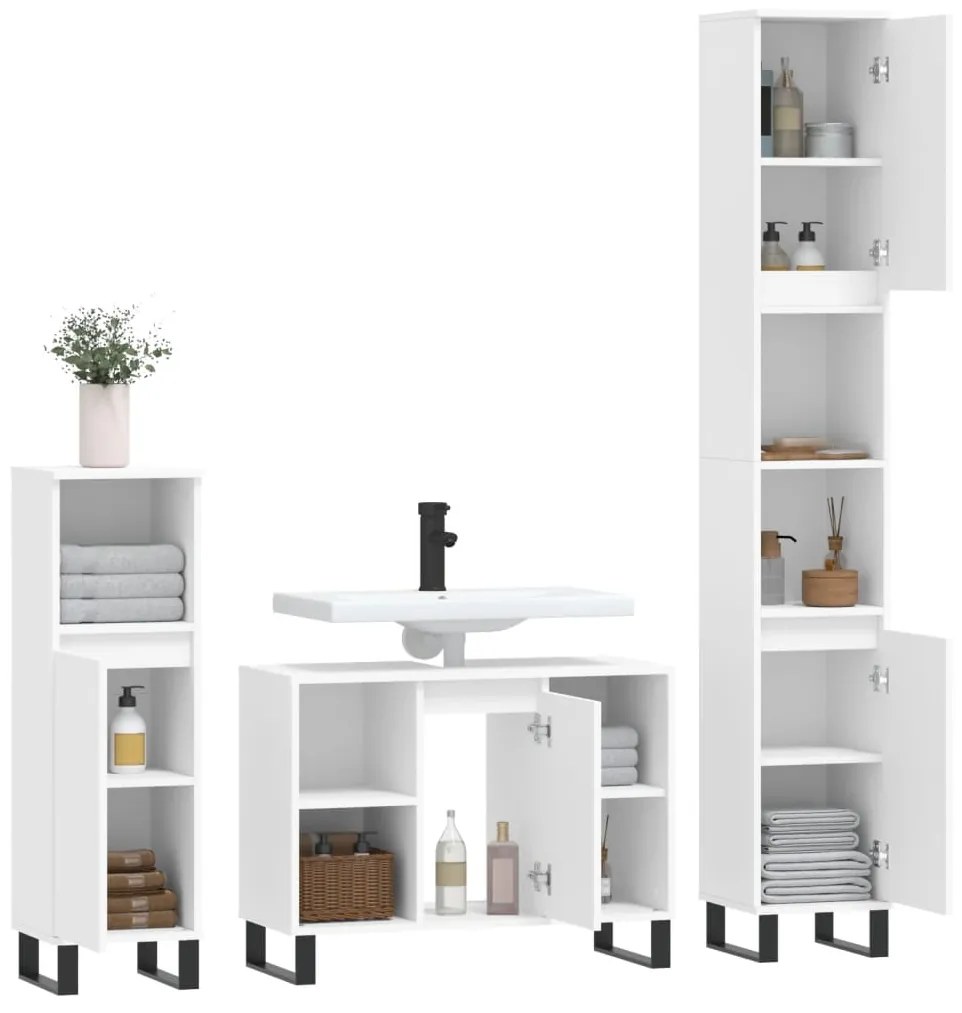 Set mobili da bagno 3 pz bianco in legno multistrato