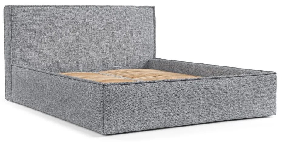 Letto matrimoniale imbottito grigio con contenitore con rete inclusa 180x200 cm Lounge L – Maison de Rêve