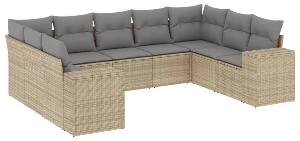 Set Divano da Giardino 9 pz con Cuscini Beige in Polyrattan