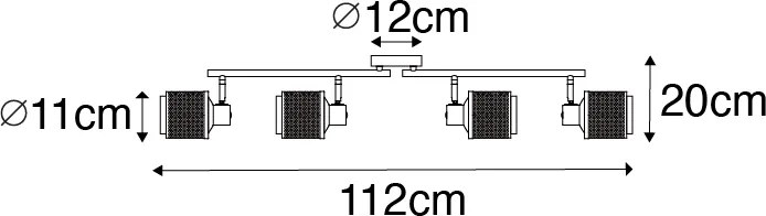 Faretto industriale nero con oro 4 luci - Kayden
