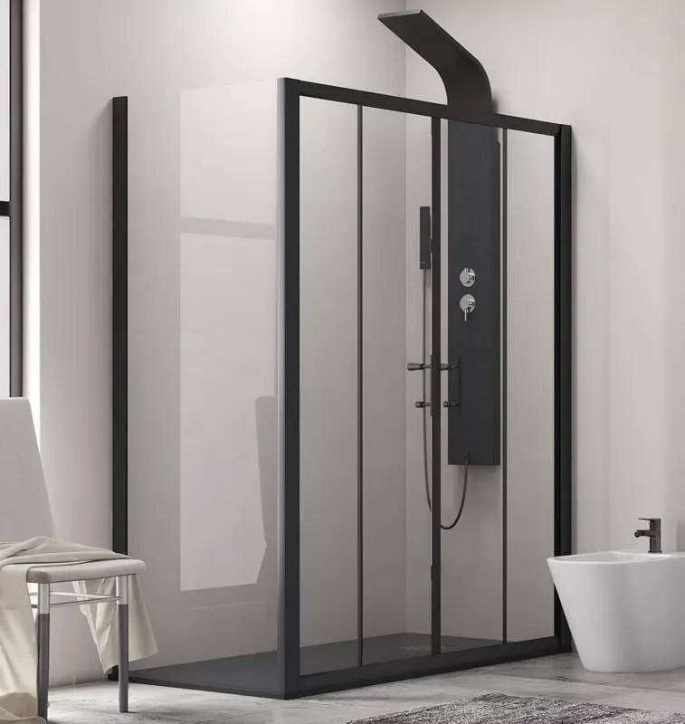 Box doccia 170x90 apertura doppio scorrevole telaio nero KFN6000S - KAMALU