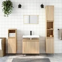 Set di Mobili da Bagno 3 pz Rovere Sonoma in Legno Multistratocod mxl 126574