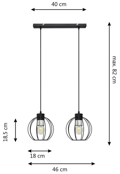Lampadario a sospensione con filo STARLIGHT 2xE27/15W/230V nero/argento