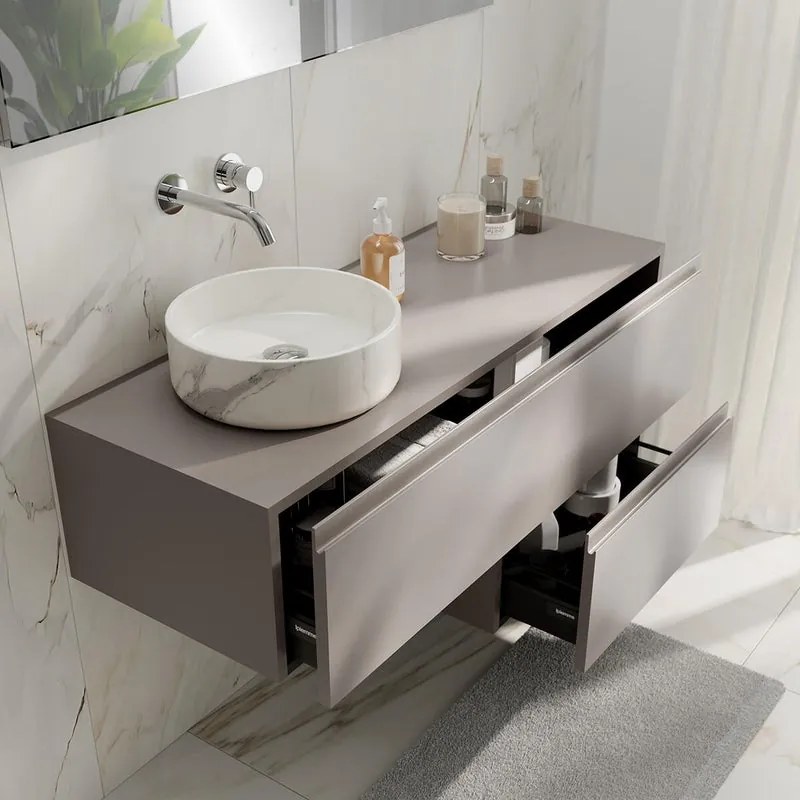 Mobile da bagno sospeso Step con top L 120.3 x H 30 x P 46 cm tortora taupe liscio, 1 cassetto, lavabo non incluso