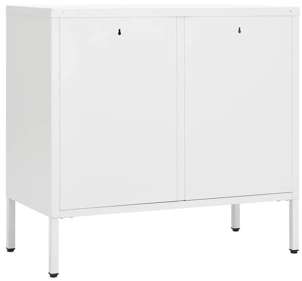 Credenza bianca 75x35x70 cm in acciaio e vetro temperato