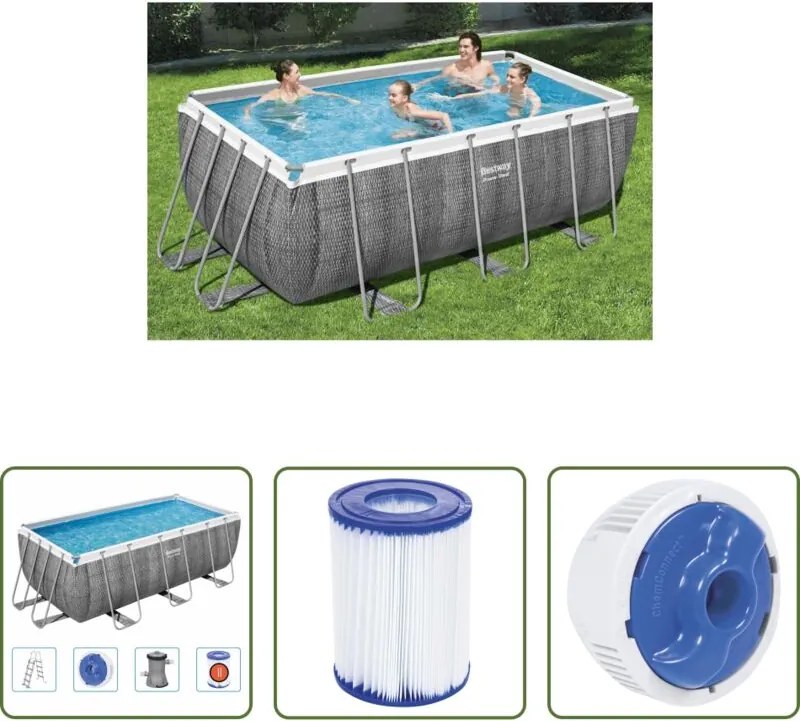 vidaXL Piscina in acciaio - Bestway Set Piscina Power Steel Rettangolare 412x201x122 cm