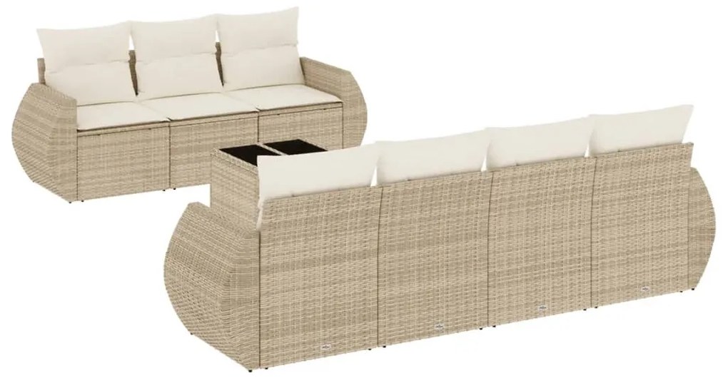 Set divano da giardino 8 pz con cuscini beige in polyrattan