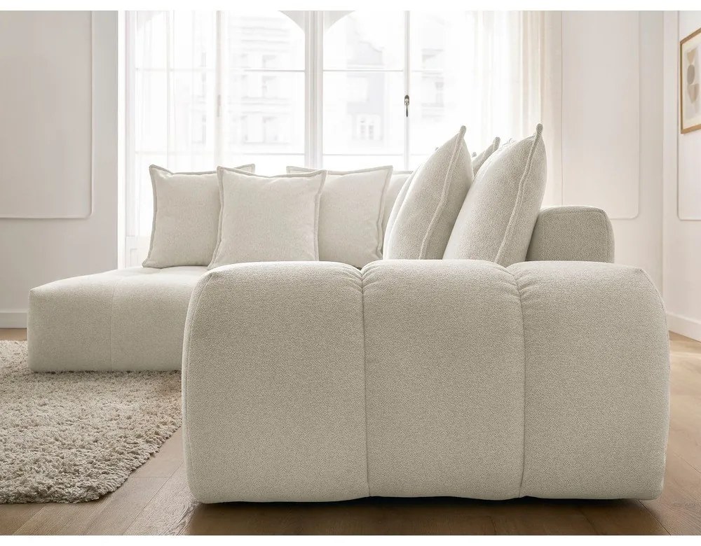 Divano angolare bianco allungabile e con contenitore (penisola a sinistra/a L) con rivestimento in ciniglia Everest – Bobochic Paris