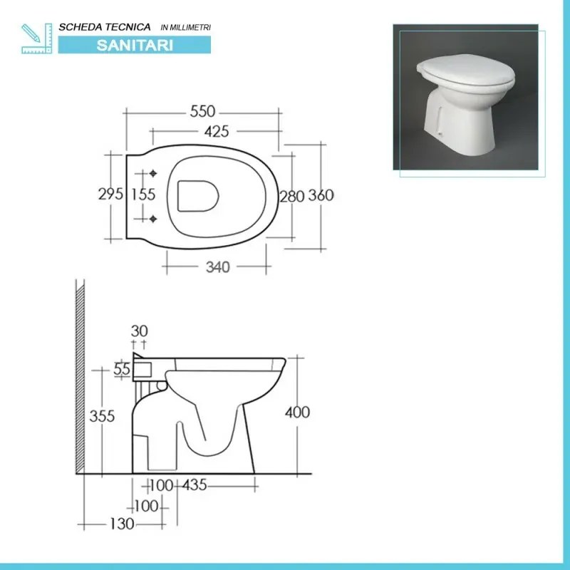 WC singolo tradizionale serie Karla con scarico a pavimento colore bianco